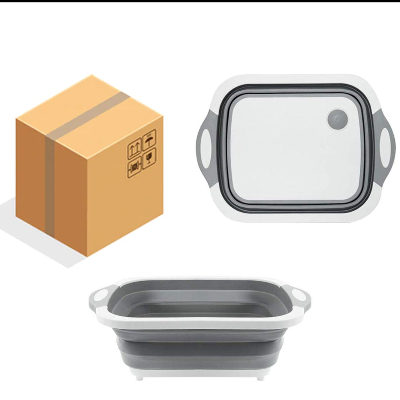0098b (Brown Box) Foldable Chopping Board Dish Rack Washing Bowl  Draining Basket 3in1 Multi-function
