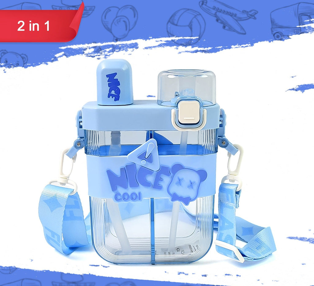 2in1 Dual Compartment Water Bottle With Straw And Adjustable Shoulder Straps (1 Pc  Multi Color)