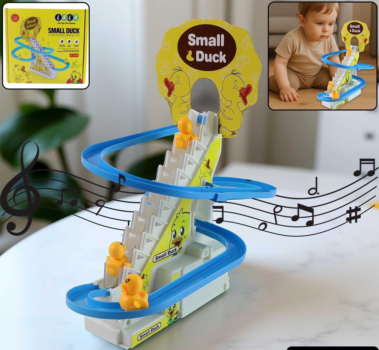 Lala Small Duck Climb Stairs Toy Roller Coaster With Flashing Lights  Music (3 Ducks)