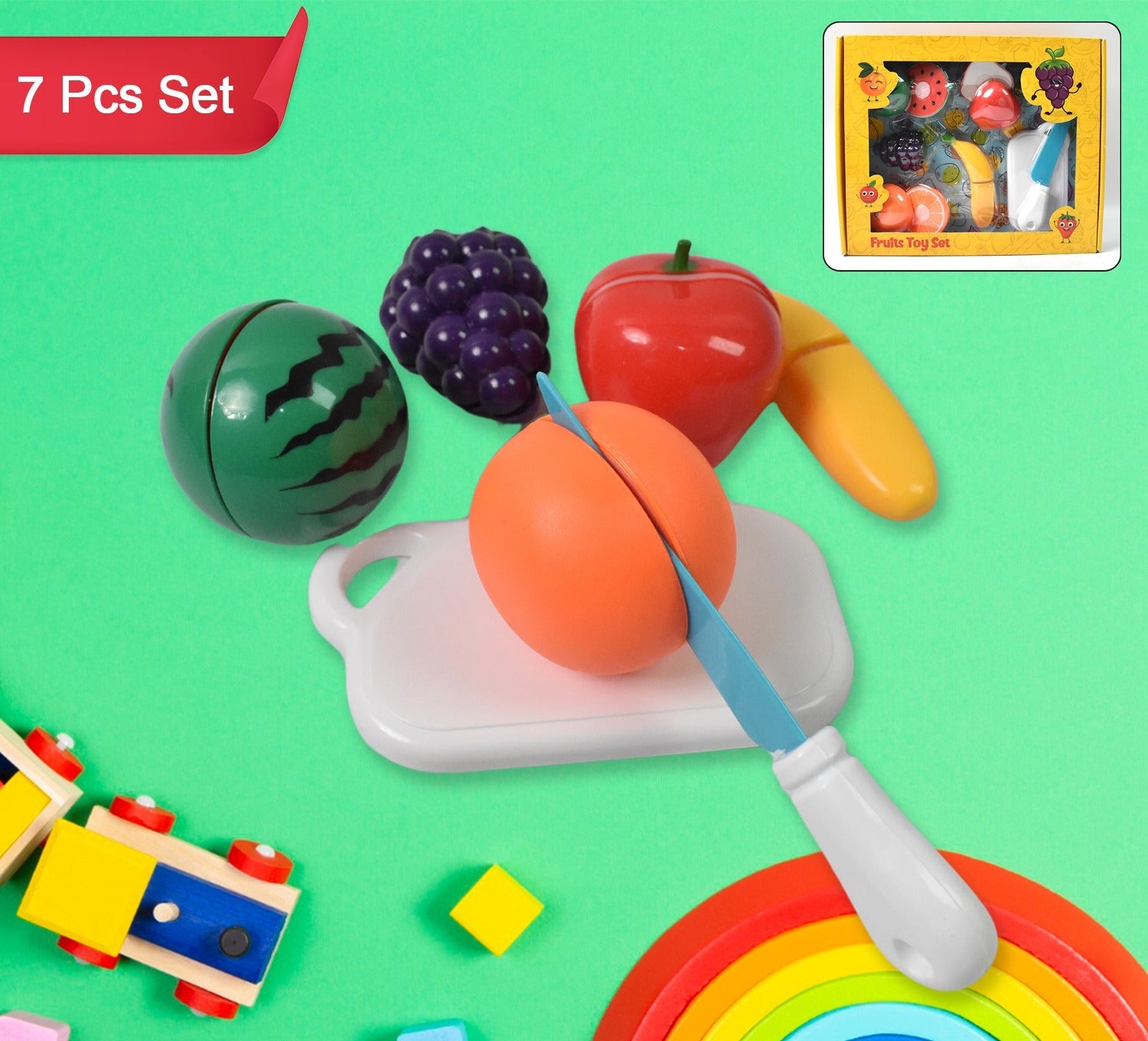 Realistic Sliceable Fruits Cutting Play Toy Set (7 Pcs Set)