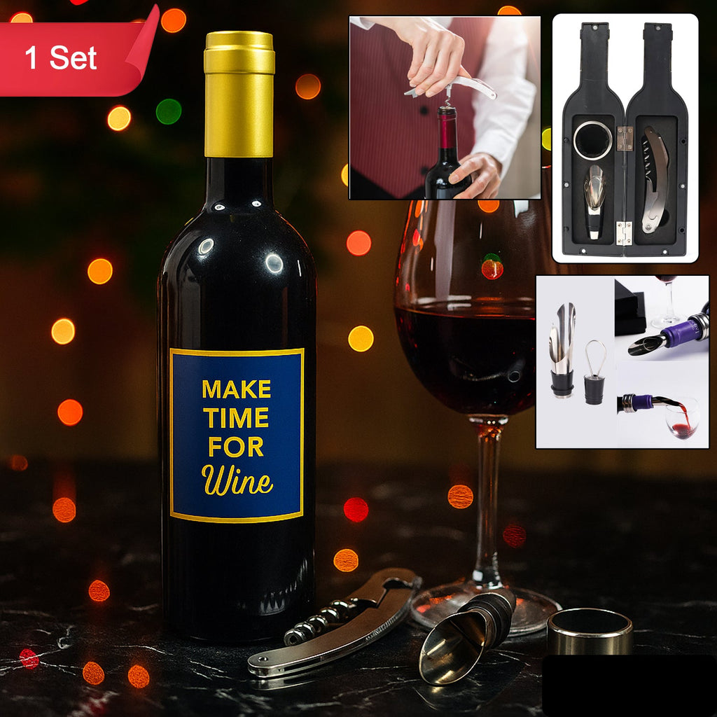 Premium Wine Bottle Shape Bar Accessory Gift Set