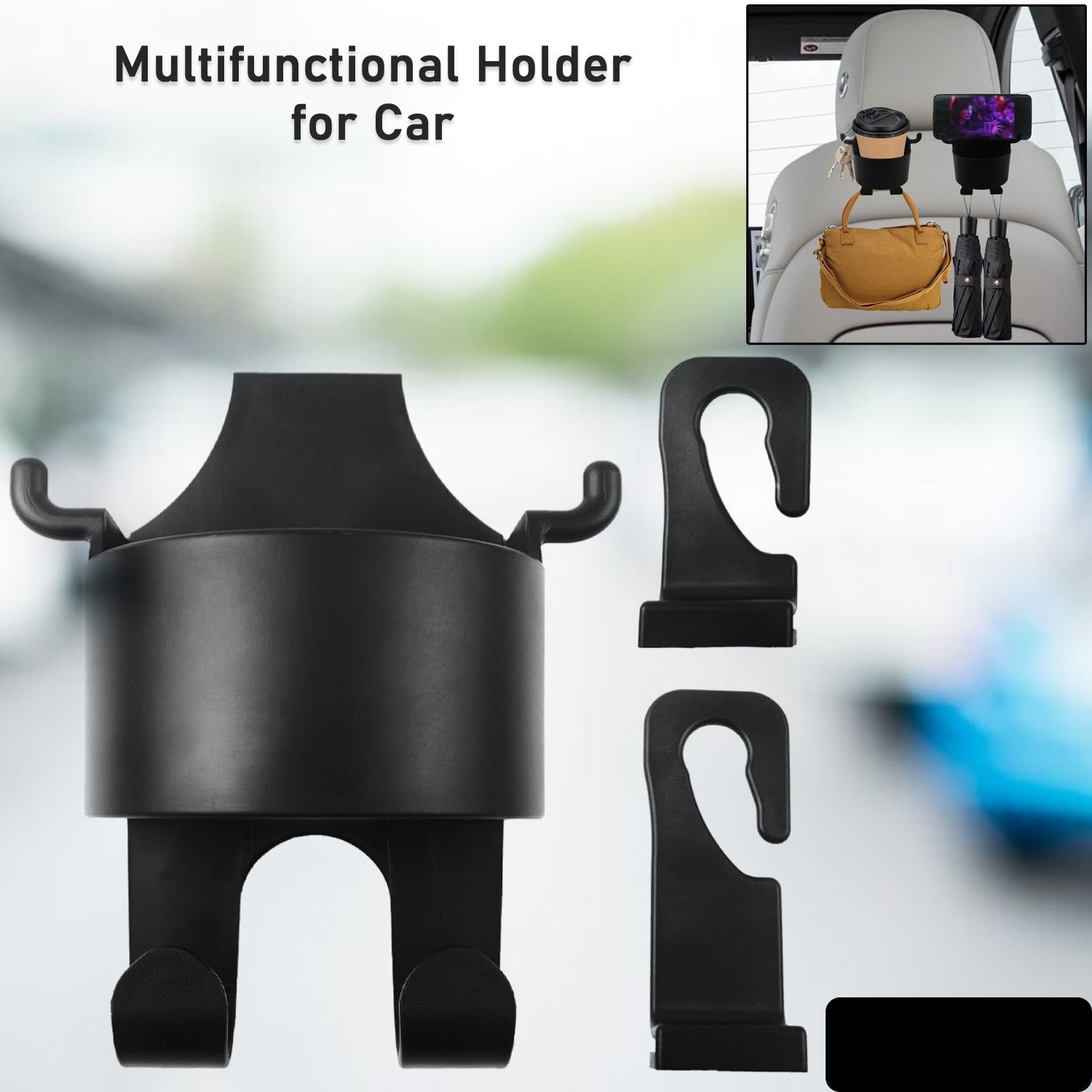 8548 Car Headrest Backseat Organizer 3 In 1 Automotive Cell Phone Drink Cupholder Adapter With Headrest Hooks For Kids And Adults Multifunctional Storage For Car Travel Accessories