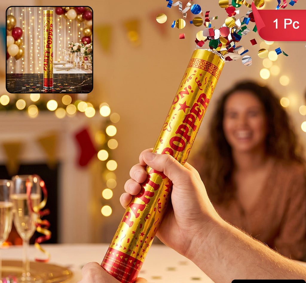 Golden Party Popper Confetti Cannon Shooter For Birthday And Celebration (1 Pc)