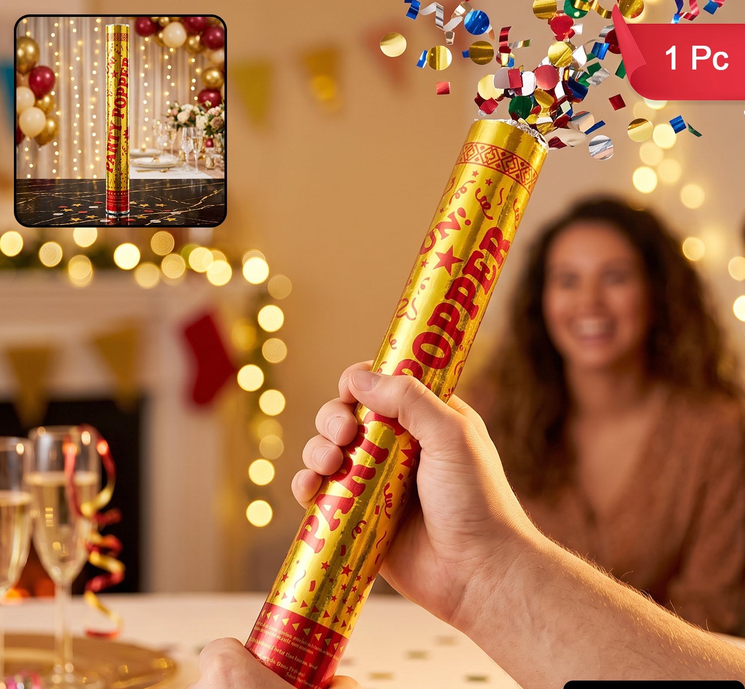 Golden Party Popper Confetti Cannon Shooter For Birthday And Celebration (1 Pc)