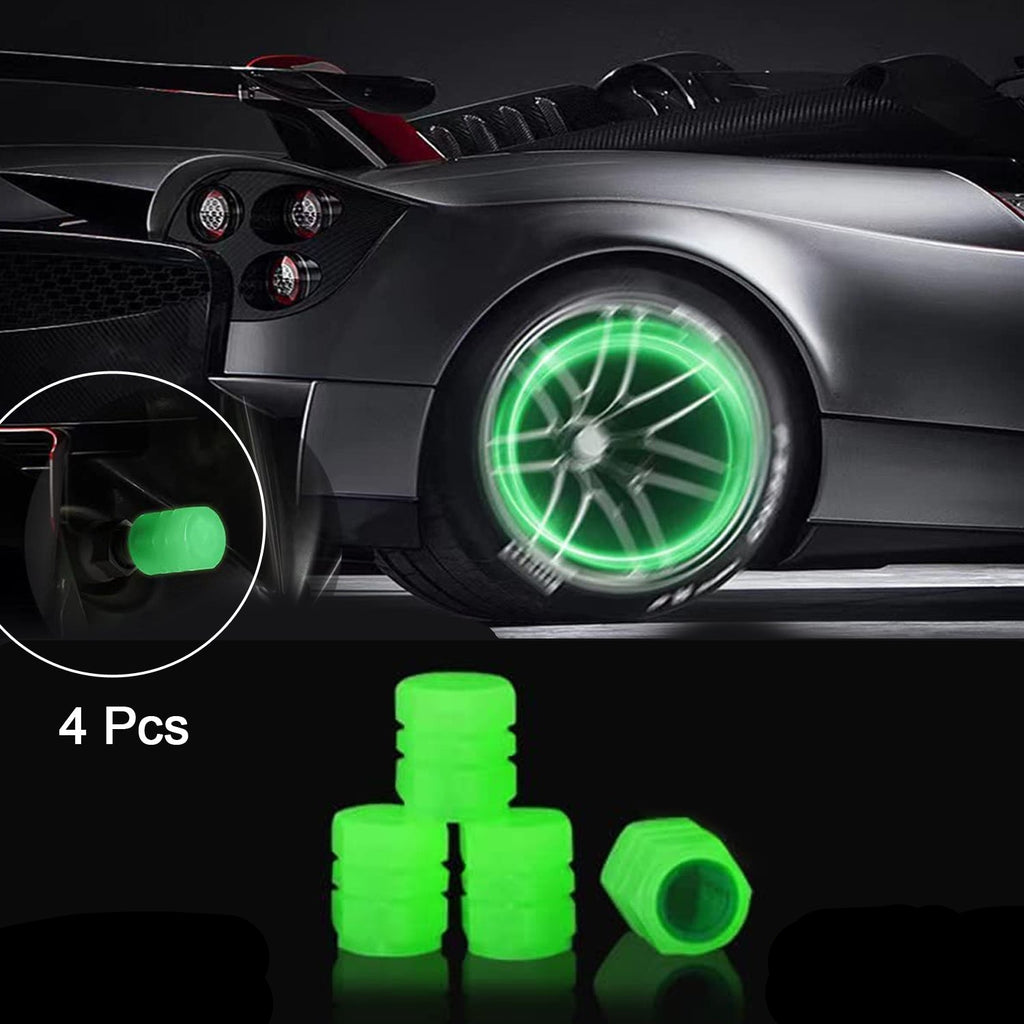 0547 Tyre Valve Caps Luminous Glow Car Tire Air Stem Valve Cap Covers ( 4 Pcs )