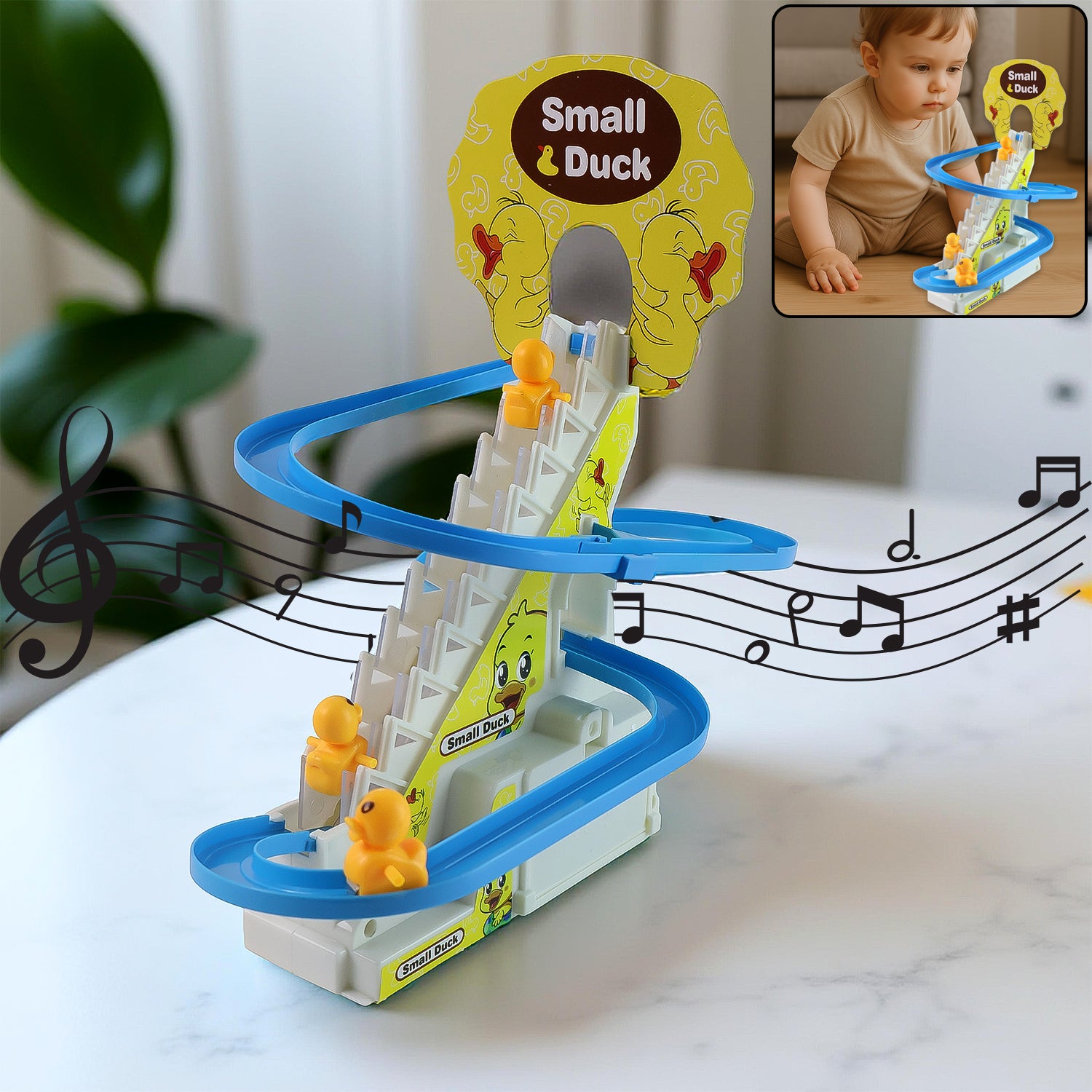 Lala Small Duck Climb Stairs Toy Roller Coaster With Flashing Lights  Music (3 Ducks)