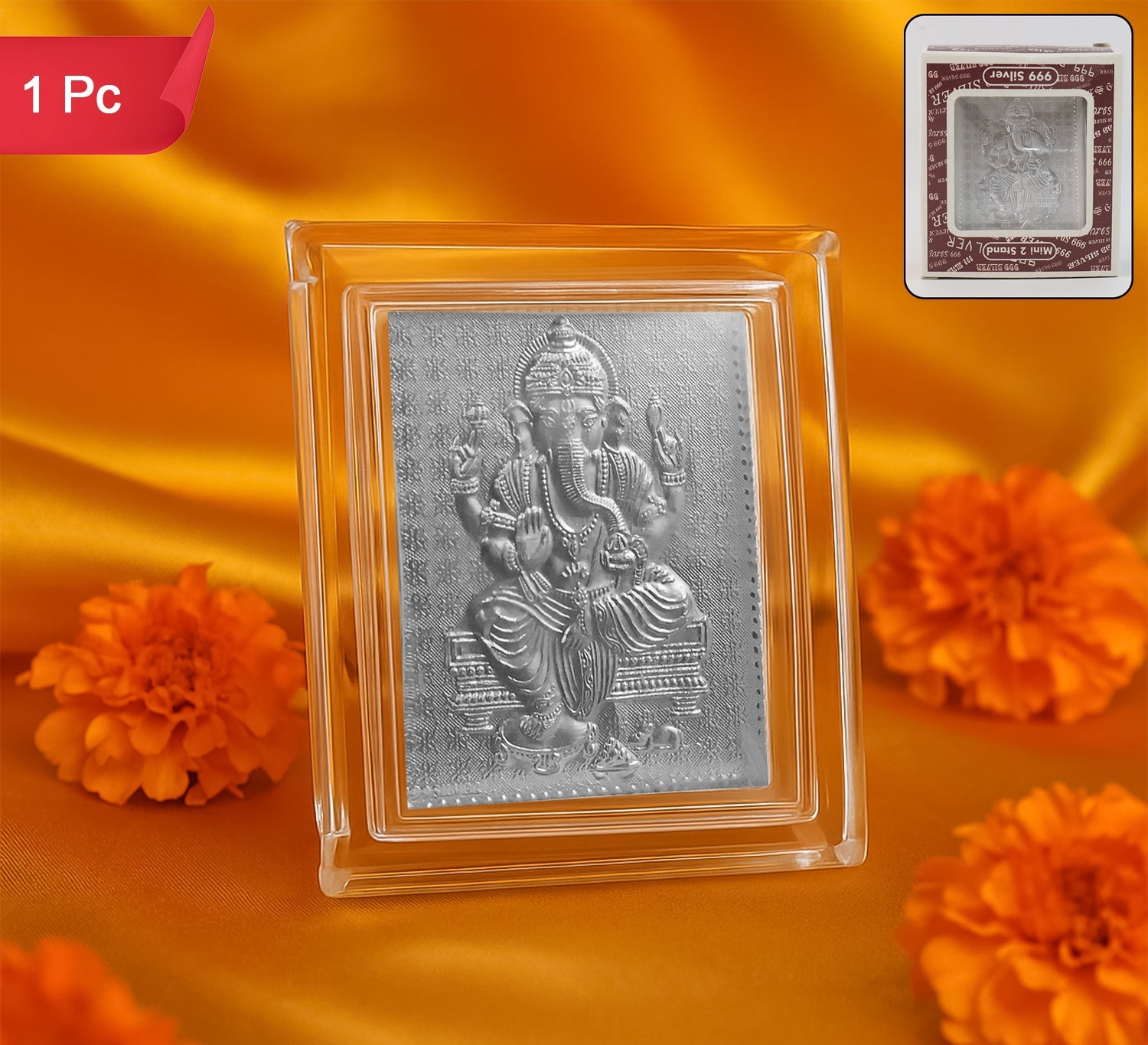 Embossed Silver-plated Lord Ganesha Photo Frame  (1 Pc)